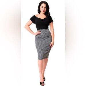 Voodoo Vixen Fitted Pencil Skirt Gray Tartan Plaid Knee Length size S